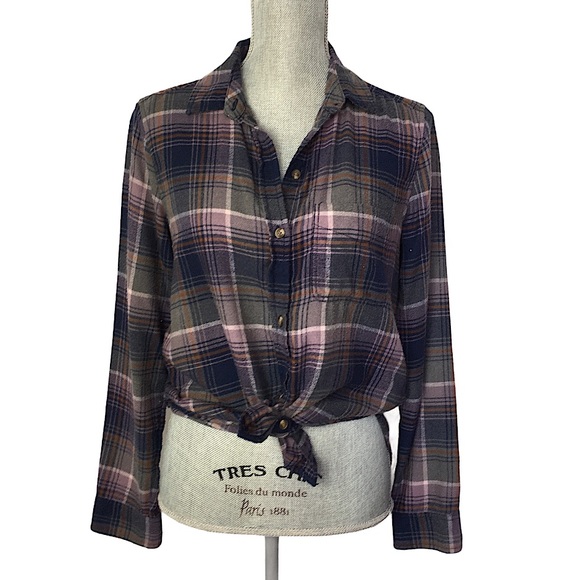 AEO Purple Plaid Button Down Boyfriend Fit Shirt S